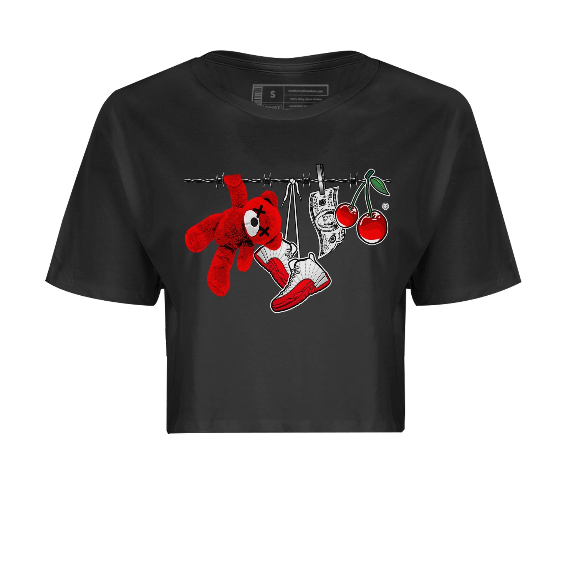 12s Cherry Sneaker Match Tees Clothesline Sneaker Tees Air Jordan 12 Cherry Sneaker Release Tees Women's Shirts Black 2