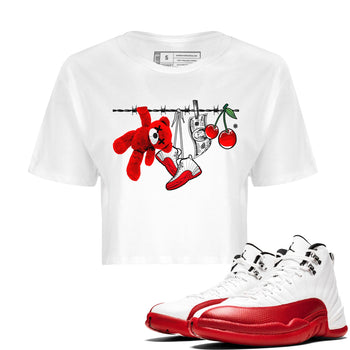 12s Cherry Sneaker Match Tees Clothesline Sneaker Tees Air Jordan 12 Cherry Sneaker Release Tees Women's Shirts White 1