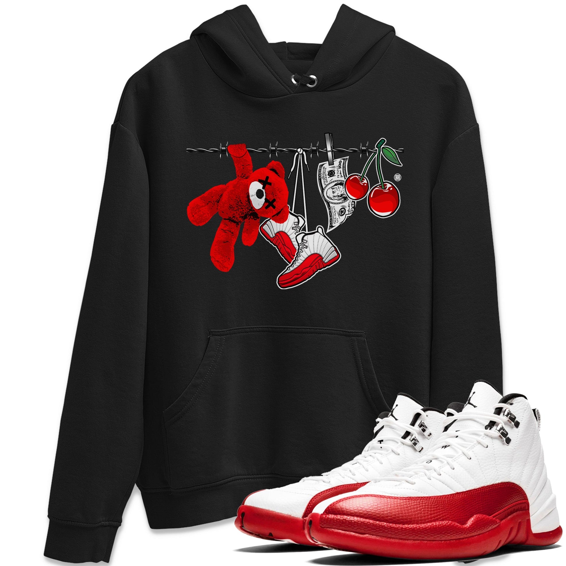 12s Cherry Sneaker Match Tees Clothesline Sneaker Tees Air Jordan 12 Cherry Sneaker Release Tees Unisex Shirts Black 1