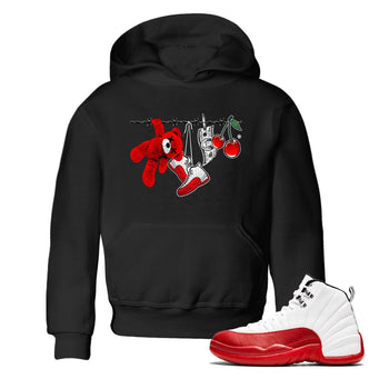 12s Cherry Sneaker Match Tees Clothesline Sneaker Tees Air Jordan 12 Cherry Sneaker Release Tees Kids Shirts Black 1