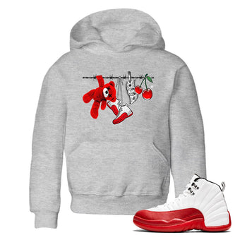 12s Cherry Sneaker Match Tees Clothesline Sneaker Tees Air Jordan 12 Cherry Sneaker Release Tees Kids Shirts Heather Grey 1