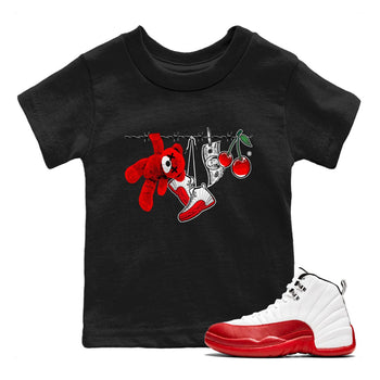 12s Cherry Sneaker Match Tees Clothesline Sneaker Tees Air Jordan 12 Cherry Sneaker Release Tees Kids Shirts Black 1