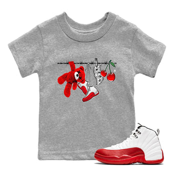 12s Cherry Sneaker Match Tees Clothesline Sneaker Tees Air Jordan 12 Cherry Sneaker Release Tees Kids Shirts Heather Grey 1