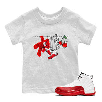 12s Cherry Sneaker Match Tees Clothesline Sneaker Tees Air Jordan 12 Cherry Sneaker Release Tees Kids Shirts White 1
