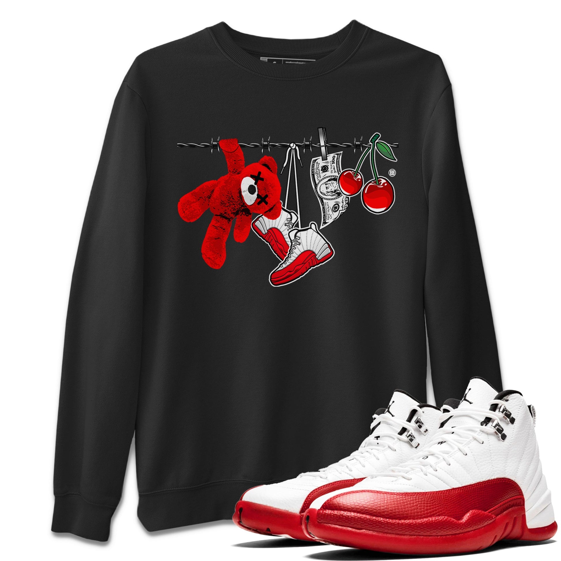 12s Cherry Sneaker Match Tees Clothesline Sneaker Tees Air Jordan 12 Cherry Sneaker Release Tees Unisex Shirts Black 2