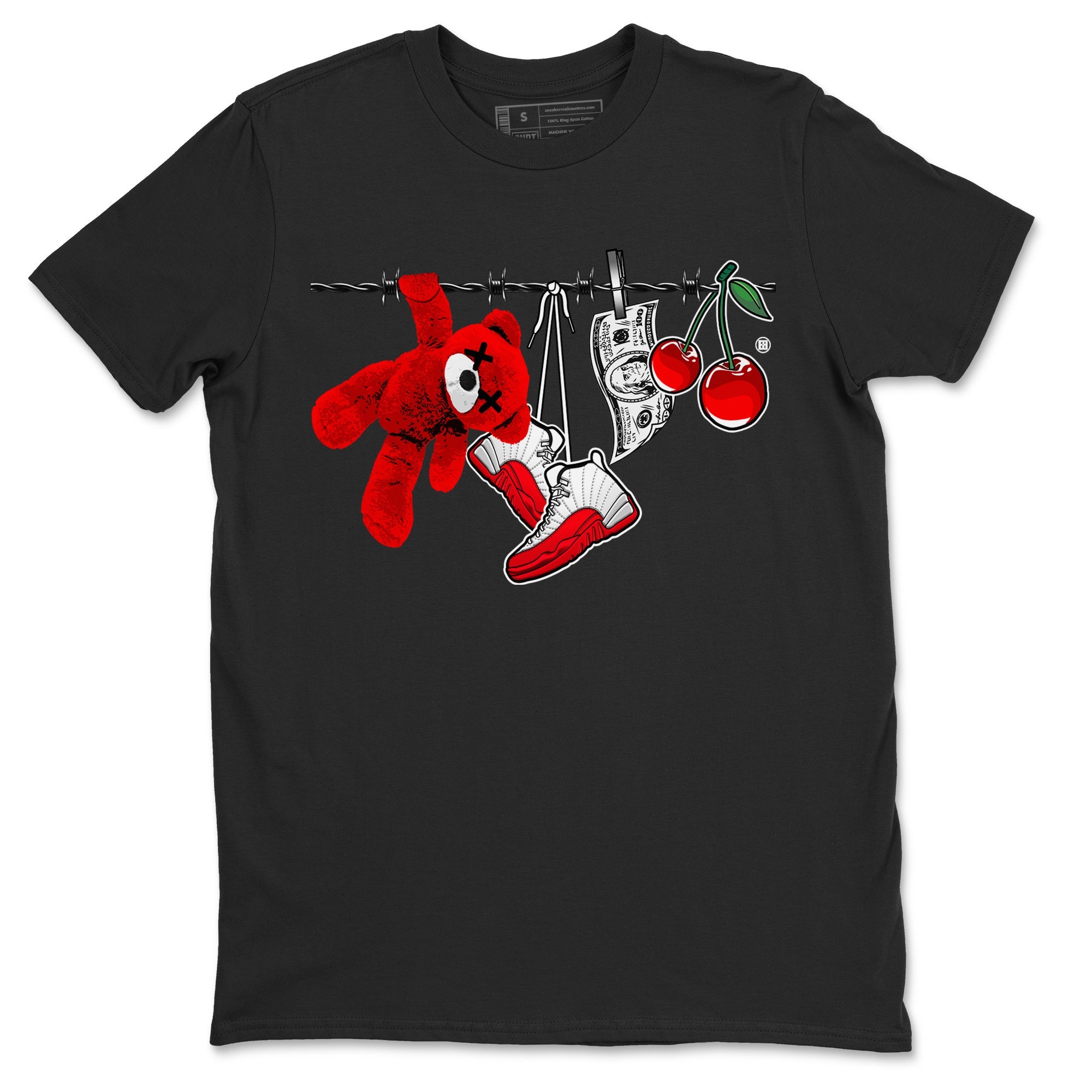 12s Cherry Sneaker Match Tees Clothesline Sneaker Tees Air Jordan 12 Cherry Sneaker Release Tees Unisex Shirts Black 2