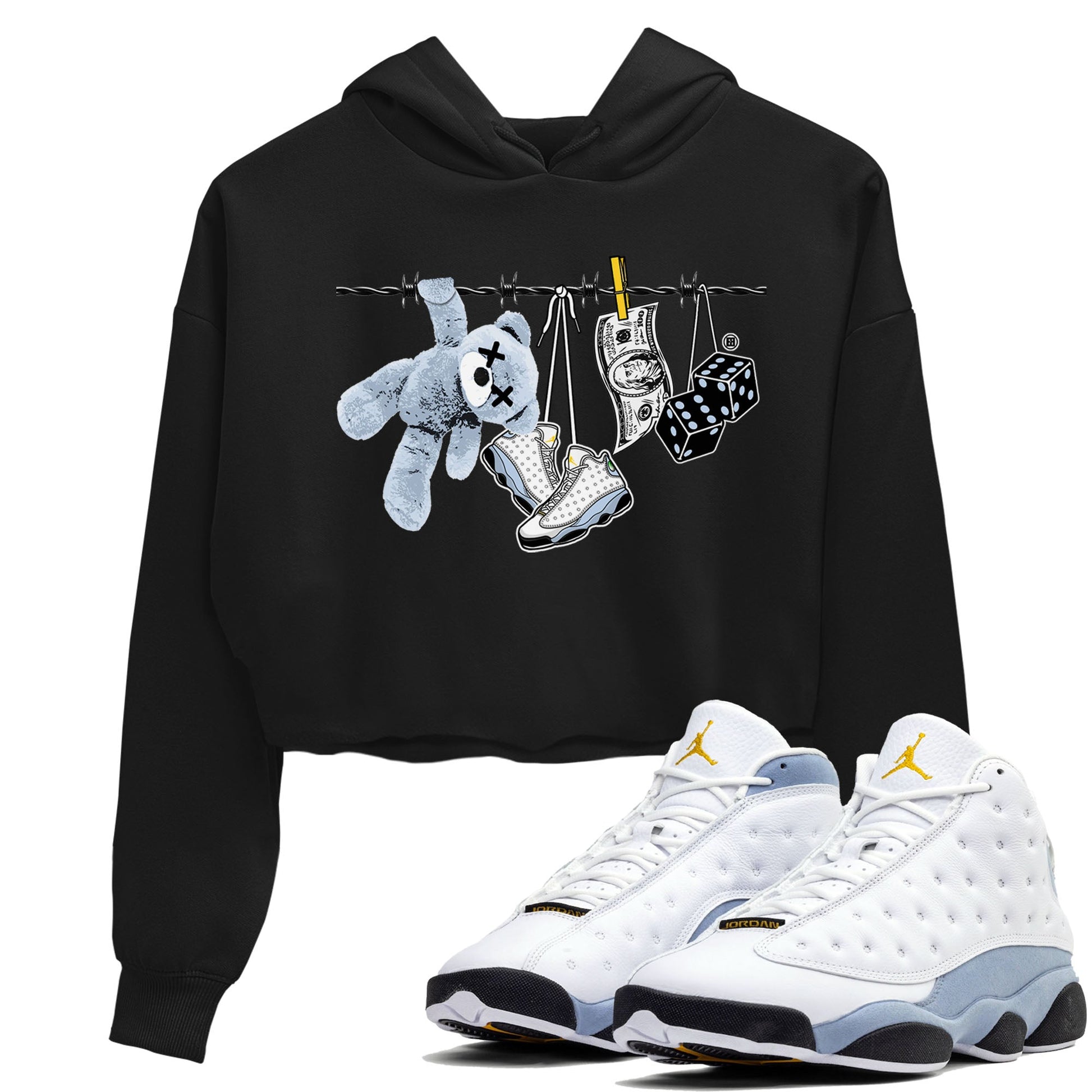 13s Blue Grey shirt to match jordans Clothesline sneaker tees Air Jordan 13 Retro Blue Grey SNRT Sneaker Release Tees Black 1 crop length shirt