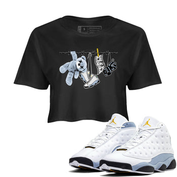 13s Blue Grey shirt to match jordans Clothesline sneaker tees Air Jordan 13 Retro Blue Grey SNRT Sneaker Release Tees Black 1 crop length shirt