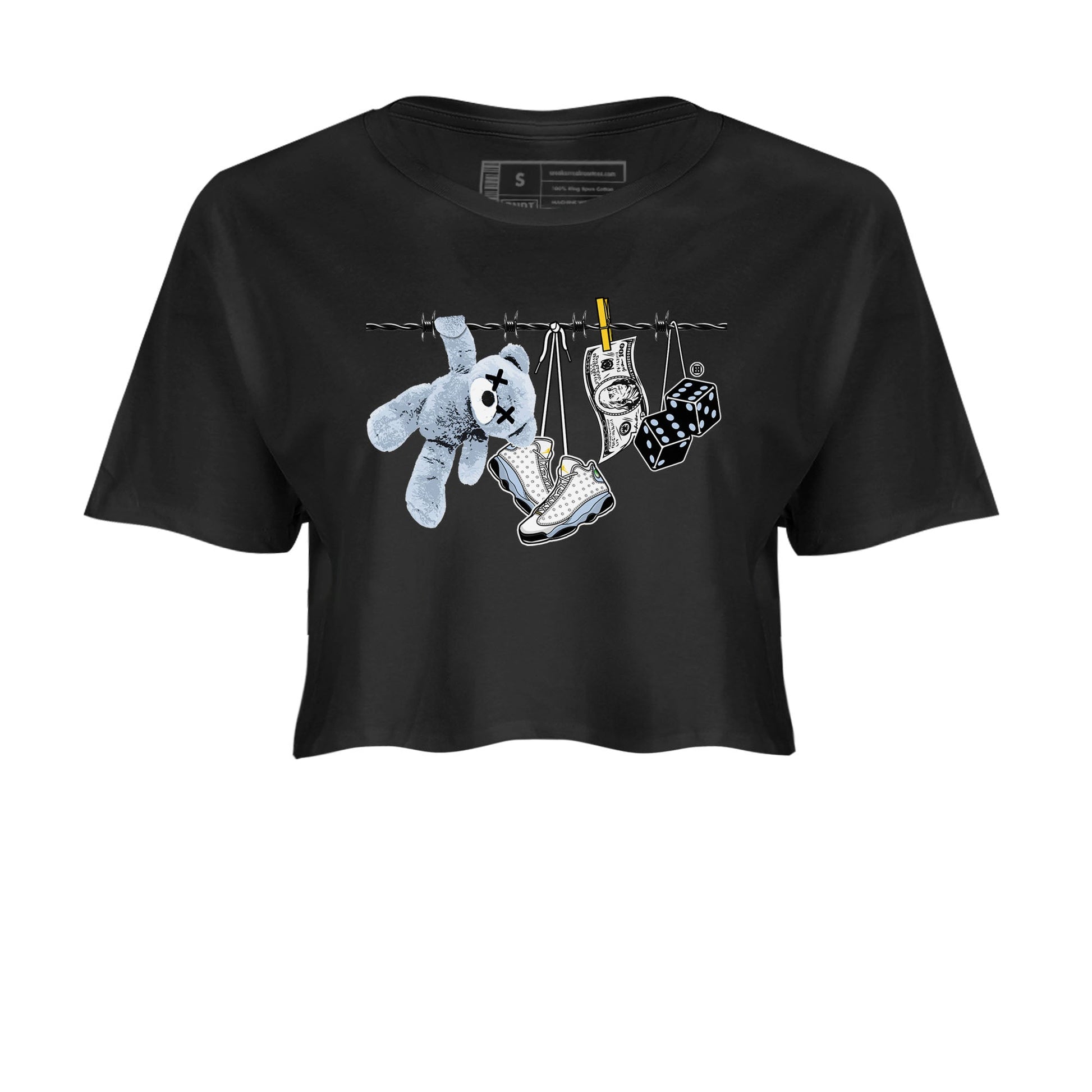 13s Blue Grey shirt to match jordans Clothesline sneaker tees Air Jordan 13 Retro Blue Grey SNRT Sneaker Release Tees Black 2 crop length shirt