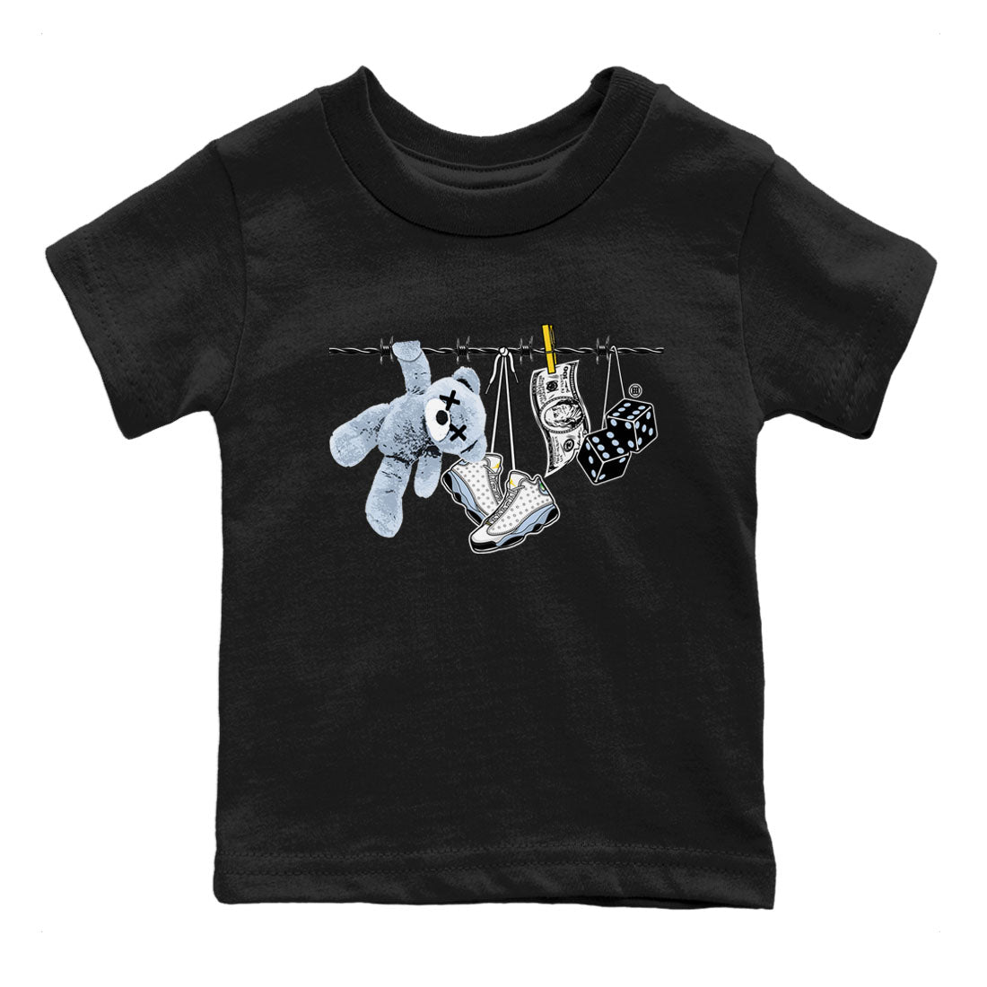 13s Blue Grey shirt to match jordans Clothesline sneaker tees Air Jordan 13 Retro Blue Grey SNRT sneaker release tees baby toddler Black 2 cotton Shirt