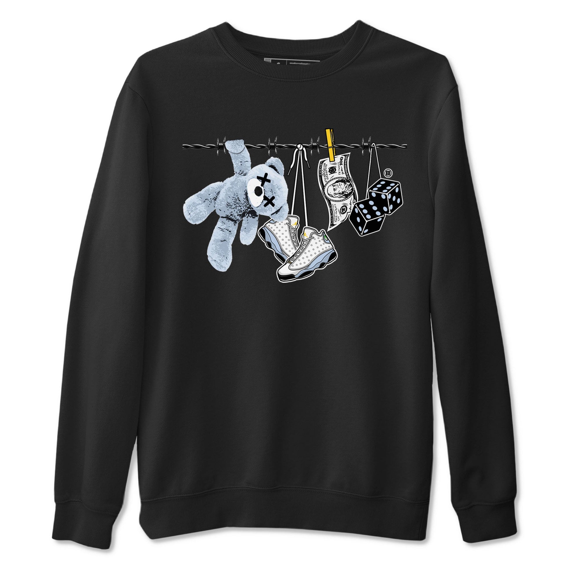 13s Blue Grey shirt to match jordans Clothesline sneaker tees Air Jordan 13 Retro Blue Grey SNRT Sneaker Release Tees unisex cotton Black 2 crew neck shirt