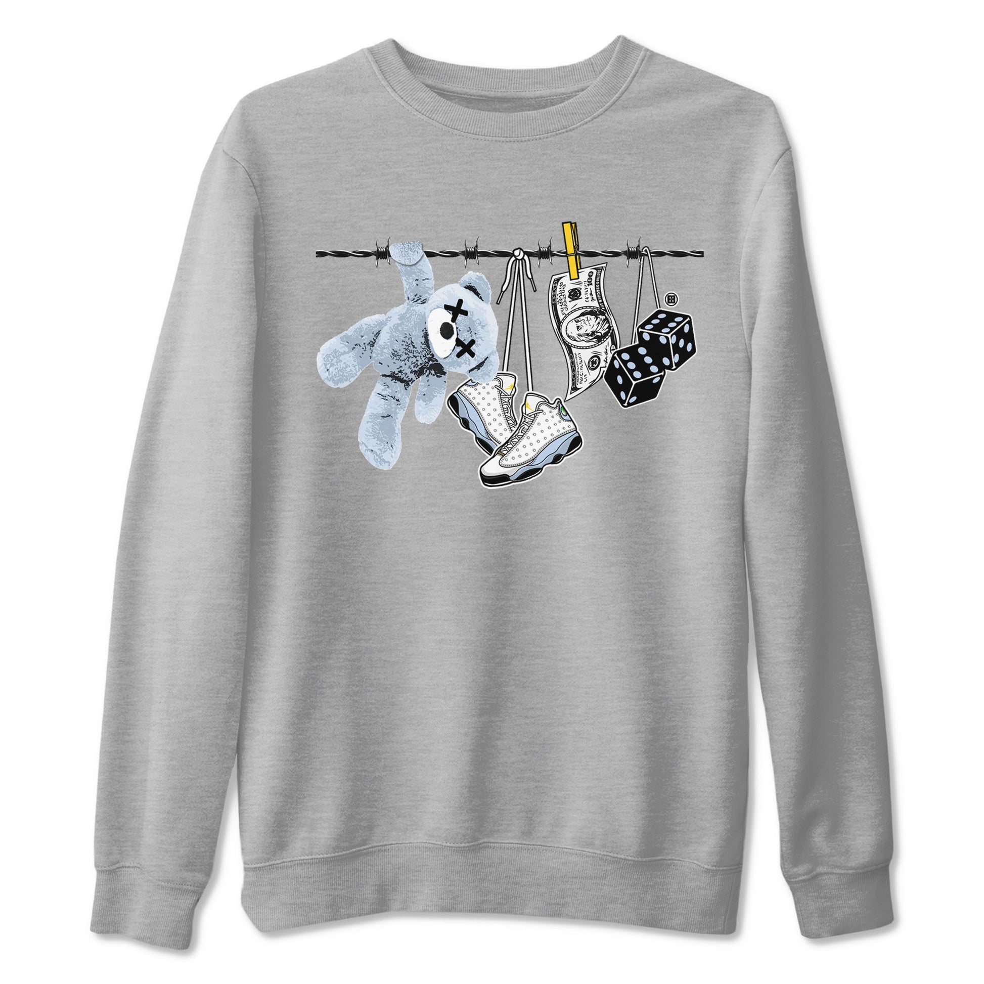 13s Blue Grey shirt to match jordans Clothesline sneaker tees Air Jordan 13 Retro Blue Grey SNRT Sneaker Release Tees unisex cotton Heather Grey 2 crew neck shirt