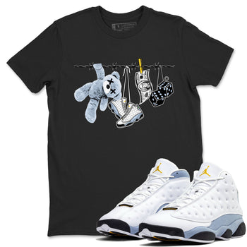 13s Blue Grey shirt to match jordans Clothesline sneaker tees Air Jordan 13 Retro Blue Grey SNRT Sneaker Release Tees unisex cotton Black 1 crew neck shirt