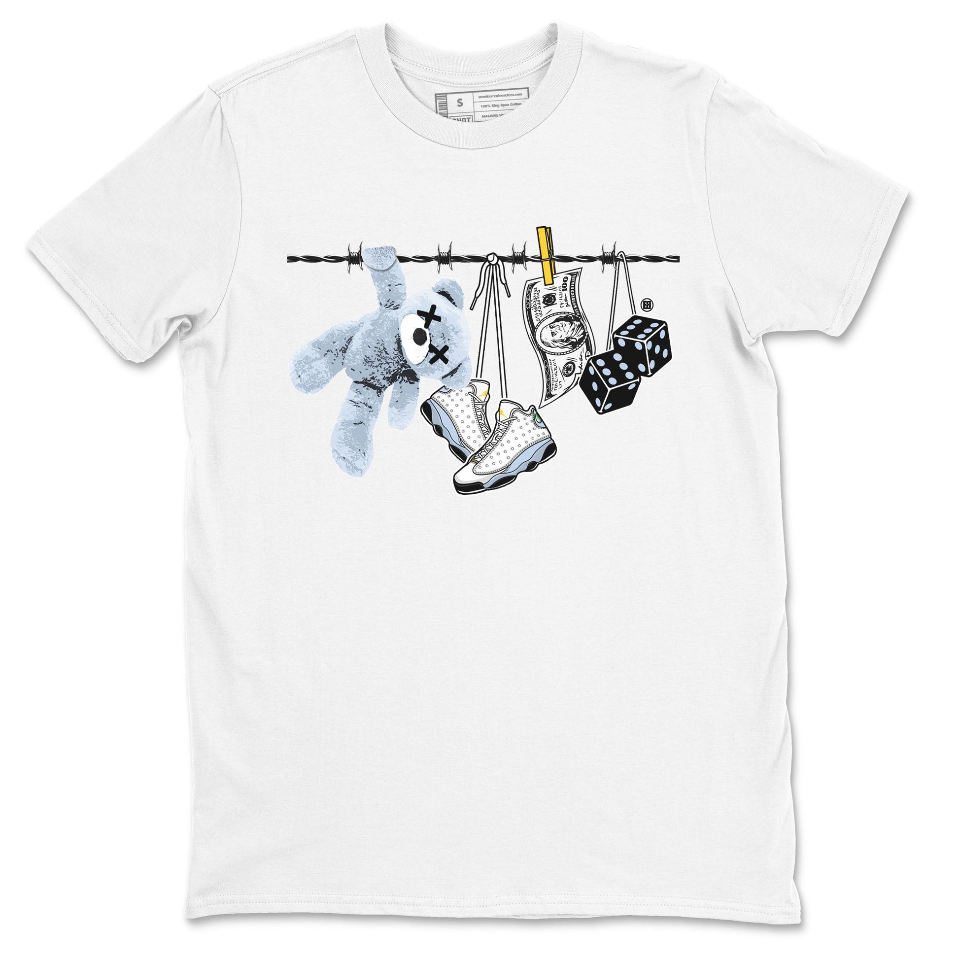 13s Blue Grey shirt to match jordans Clothesline sneaker tees Air Jordan 13 Retro Blue Grey SNRT Sneaker Release Tees unisex cotton White 2 crew neck shirt