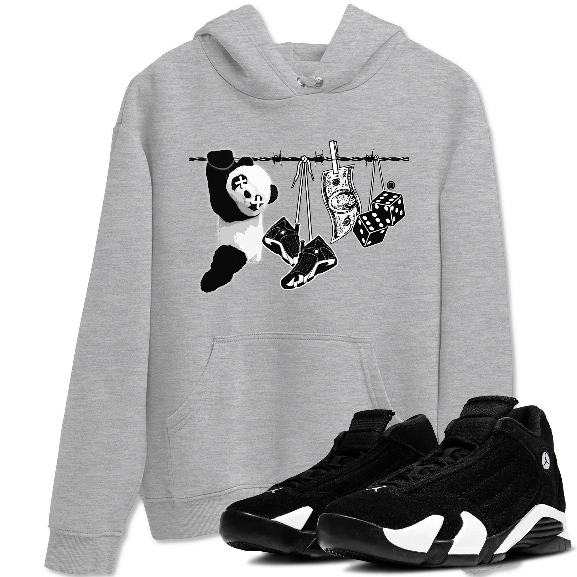 14s Panda shirt to match jordans Clothesline sneaker tees Air Jordan 14 Panda SNRT Sneaker Release Tees unisex cotton Heather Grey 1 crew neck shirt