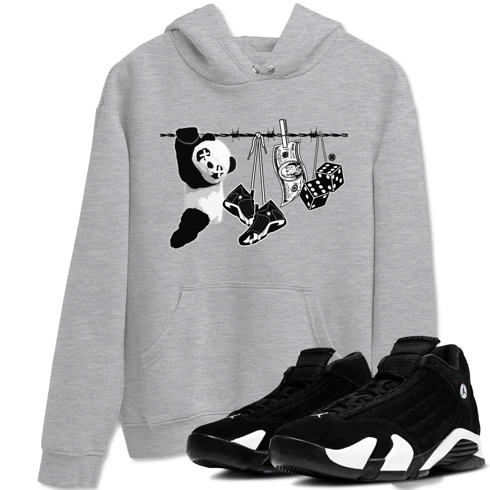 14s Panda shirt to match jordans Clothesline sneaker tees Air Jordan 14 Panda SNRT Sneaker Release Tees unisex cotton Heather Grey 1 crew neck shirt