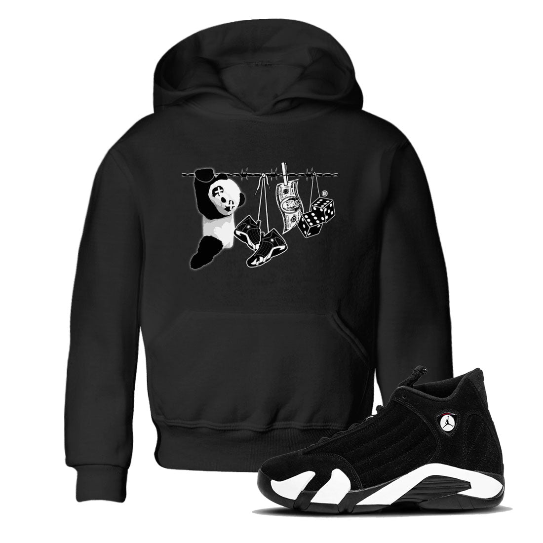 14s Panda shirt to match jordans Clothesline sneaker tees Air Jordan 14 Panda SNRT sneaker release tees baby toddler Black 1 cotton Shirt