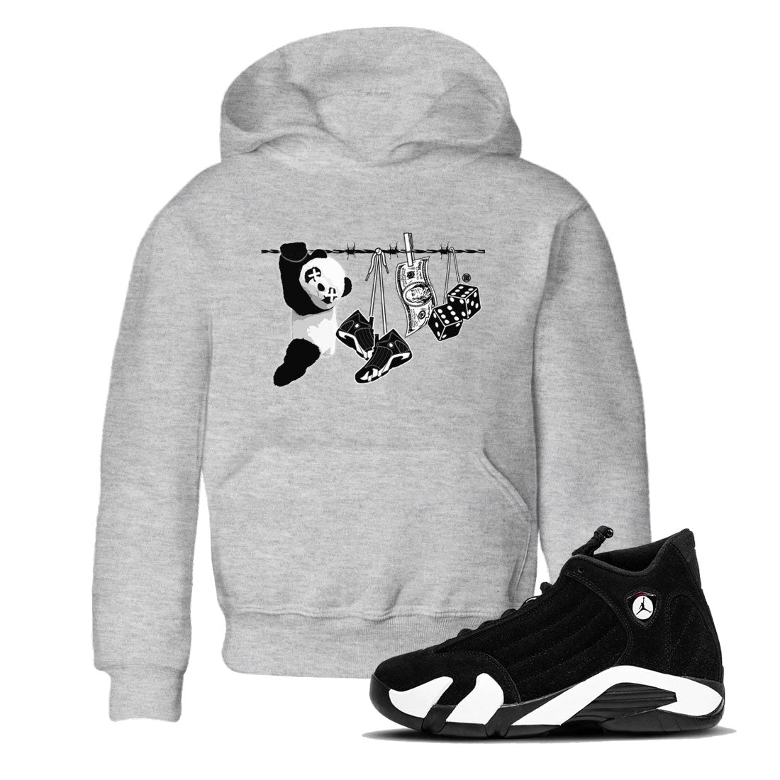 14s Panda shirt to match jordans Clothesline sneaker tees Air Jordan 14 Panda SNRT sneaker release tees baby toddler Heather Grey 1 cotton Shirt