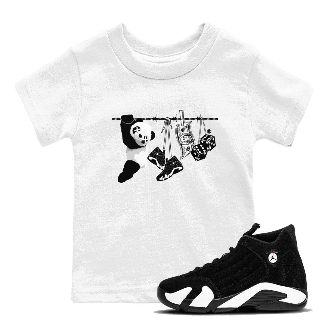 14s Panda shirt to match jordans Clothesline sneaker tees Air Jordan 14 Panda SNRT sneaker release tees baby toddler White 1 cotton Shirt