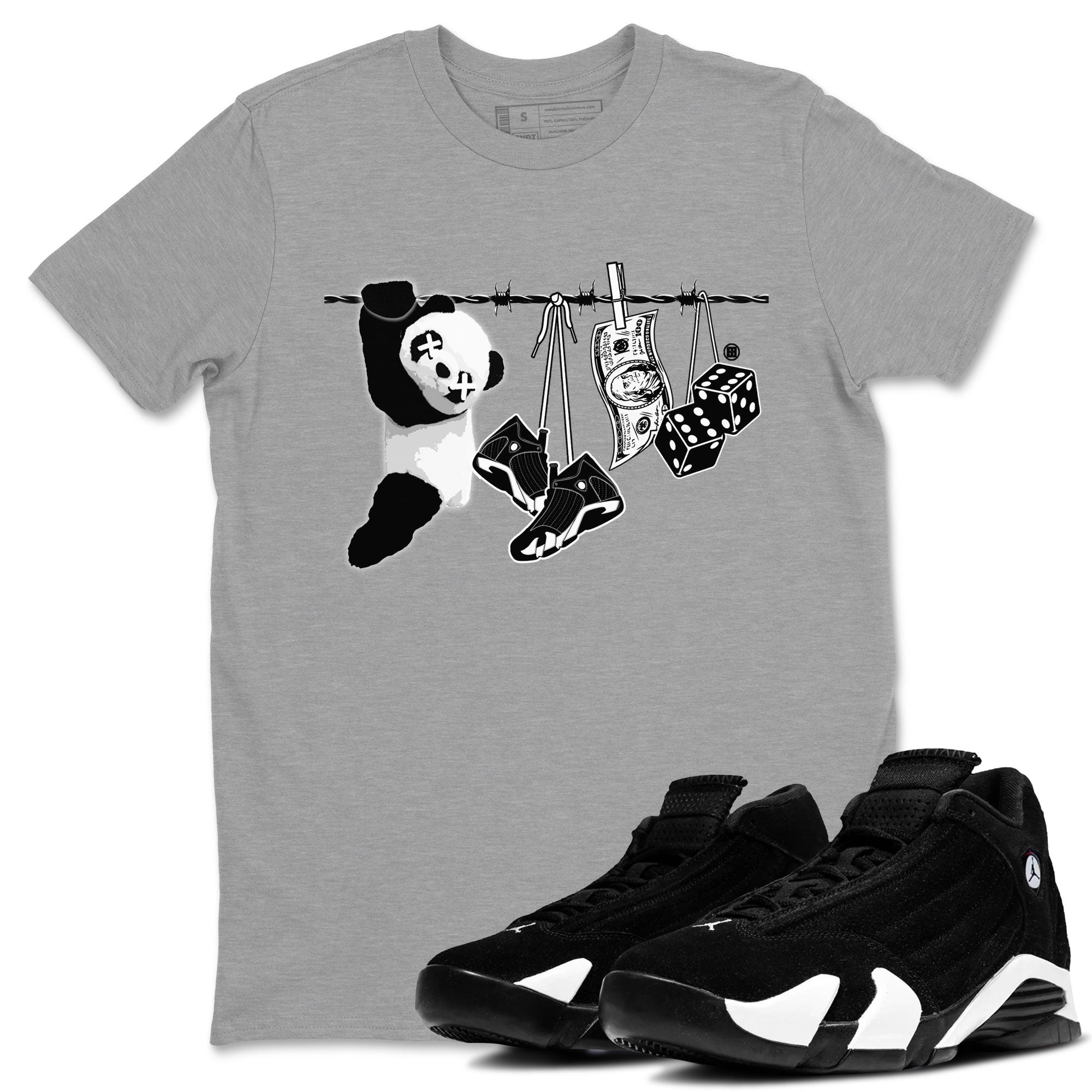 14s Panda shirt to match jordans Clothesline sneaker tees Air Jordan 14 Panda SNRT Sneaker Release Tees unisex cotton Heather Grey 1 crew neck shirt