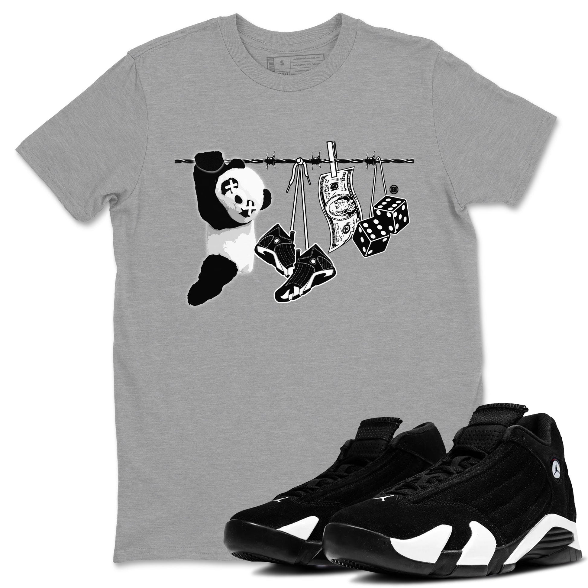 14s Panda shirt to match jordans Clothesline sneaker tees Air Jordan 14 Panda SNRT Sneaker Release Tees unisex cotton Heather Grey 1 crew neck shirt