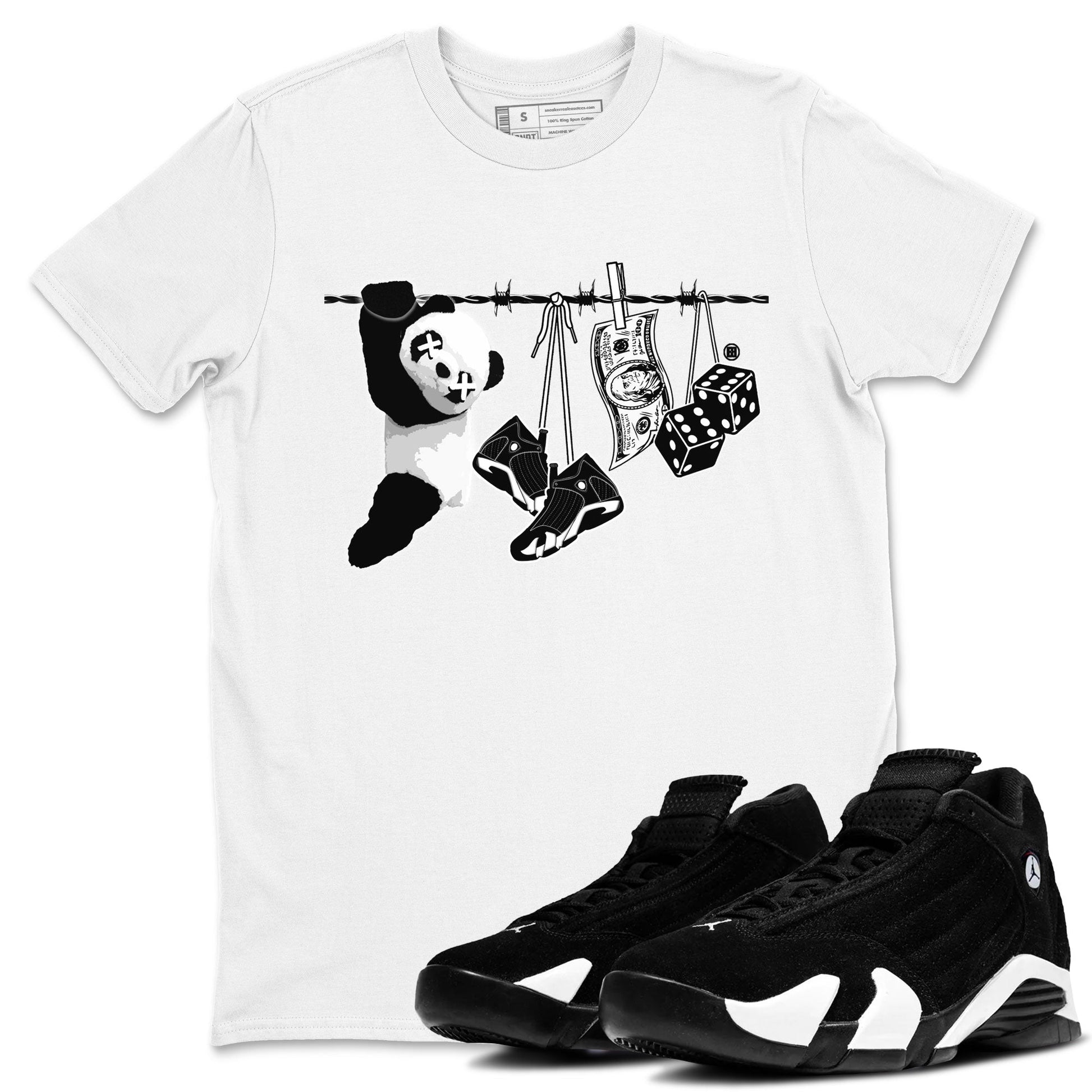 14s Panda shirt to match jordans Clothesline sneaker tees Air Jordan 14 Panda SNRT Sneaker Release Tees unisex cotton White 1 crew neck shirt