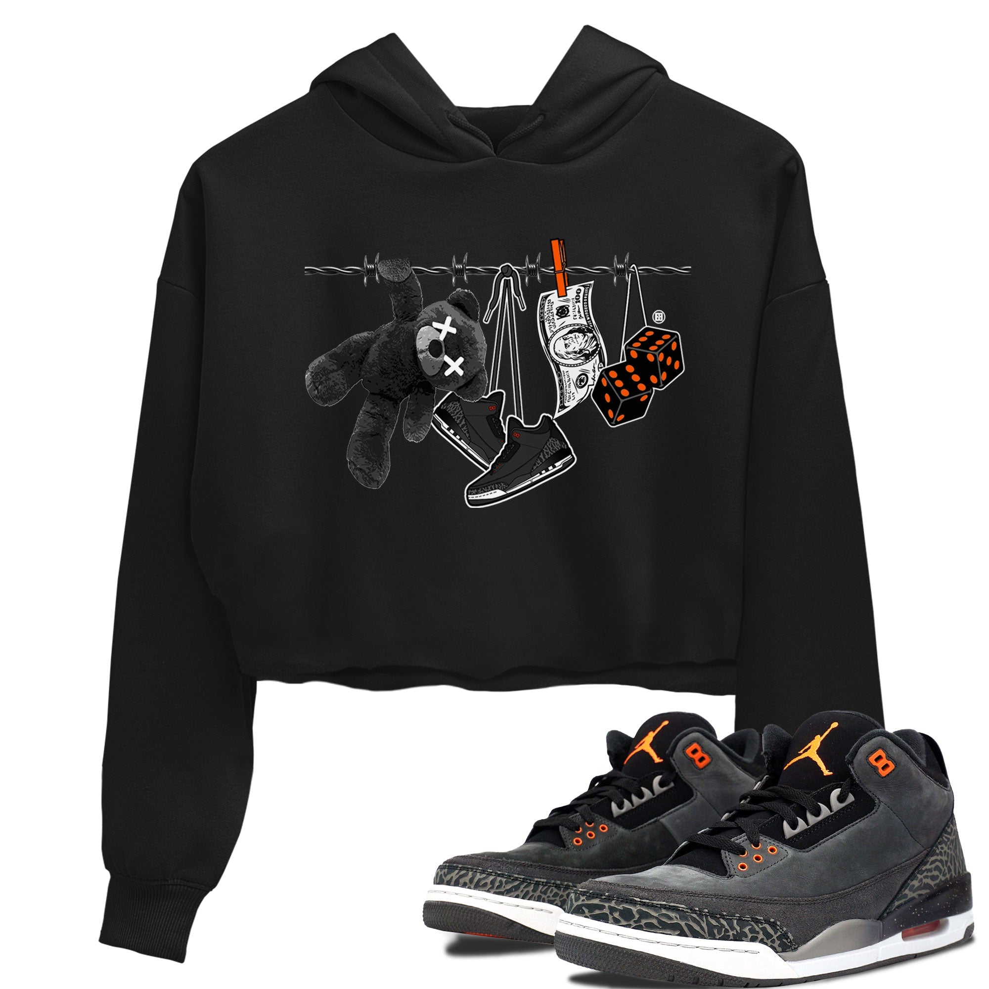 Air Jordan 3 Fear shirt to match jordans Clothesline sneaker tees Air Jordan 3 Fear SNRT Sneaker Release Tees Black 1 Crop T-Shirt