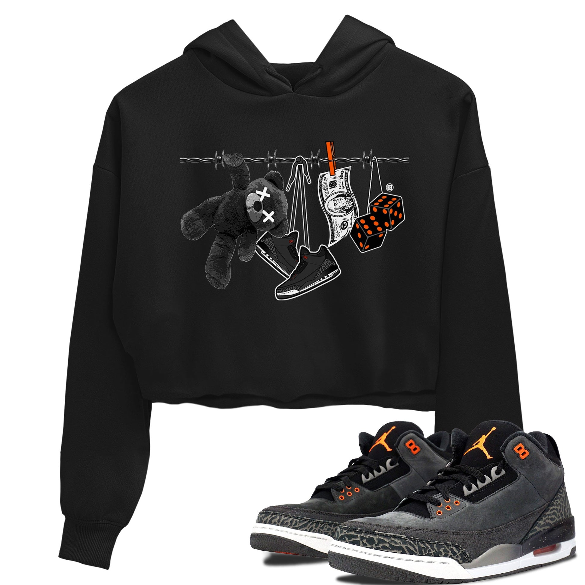 Air Jordan 3 Fear shirt to match jordans Clothesline sneaker tees Air Jordan 3 Fear SNRT Sneaker Release Tees Black 1 Crop T-Shirt