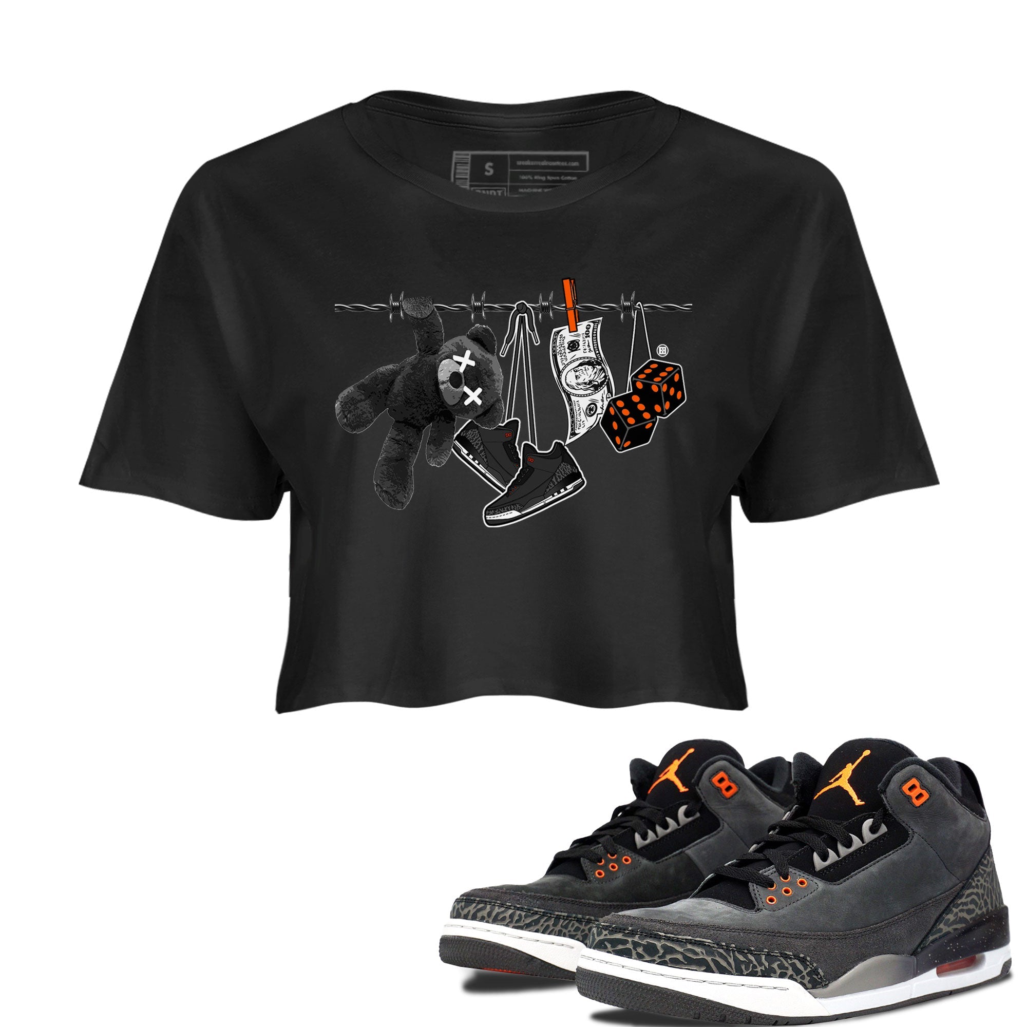 Air Jordan 3 Fear shirt to match jordans Clothesline sneaker tees Air Jordan 3 Fear SNRT Sneaker Release Tees Black 1 Crop T-Shirt