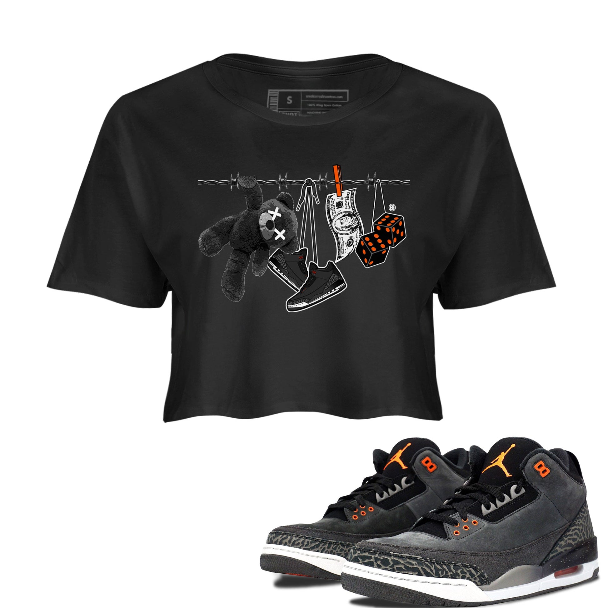 Air Jordan 3 Fear shirt to match jordans Clothesline sneaker tees Air Jordan 3 Fear SNRT Sneaker Release Tees Black 1 Crop T-Shirt