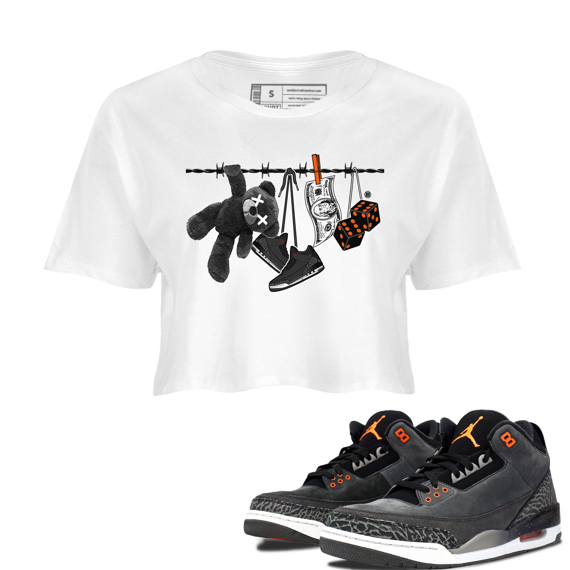 Air Jordan 3 Fear shirt to match jordans Clothesline sneaker tees Air Jordan 3 Fear SNRT Sneaker Release Tees White 1 Crop T-Shirt