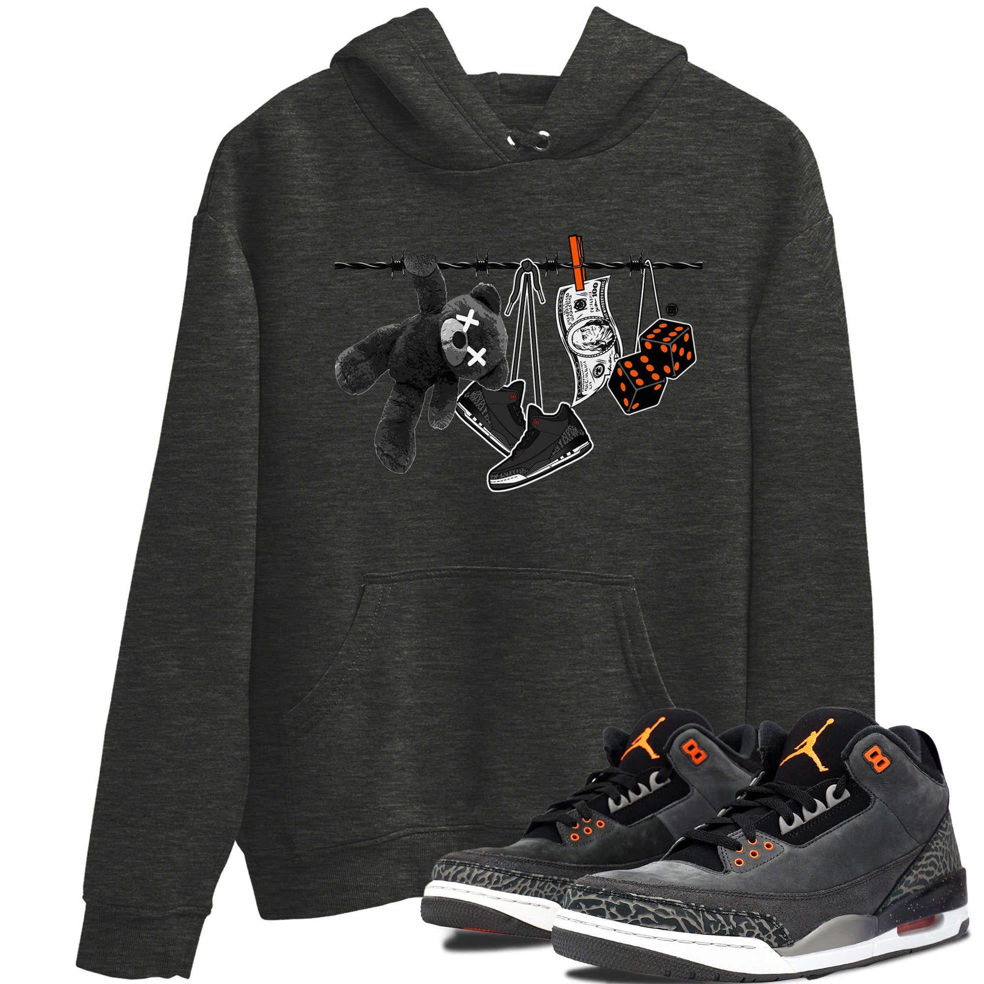 Air Jordan 3 Fear shirt to match jordans Clothesline sneaker tees Air Jordan 3 Fear SNRT Sneaker Release Tees Unisex Charcoal Heather 1 T-Shirt