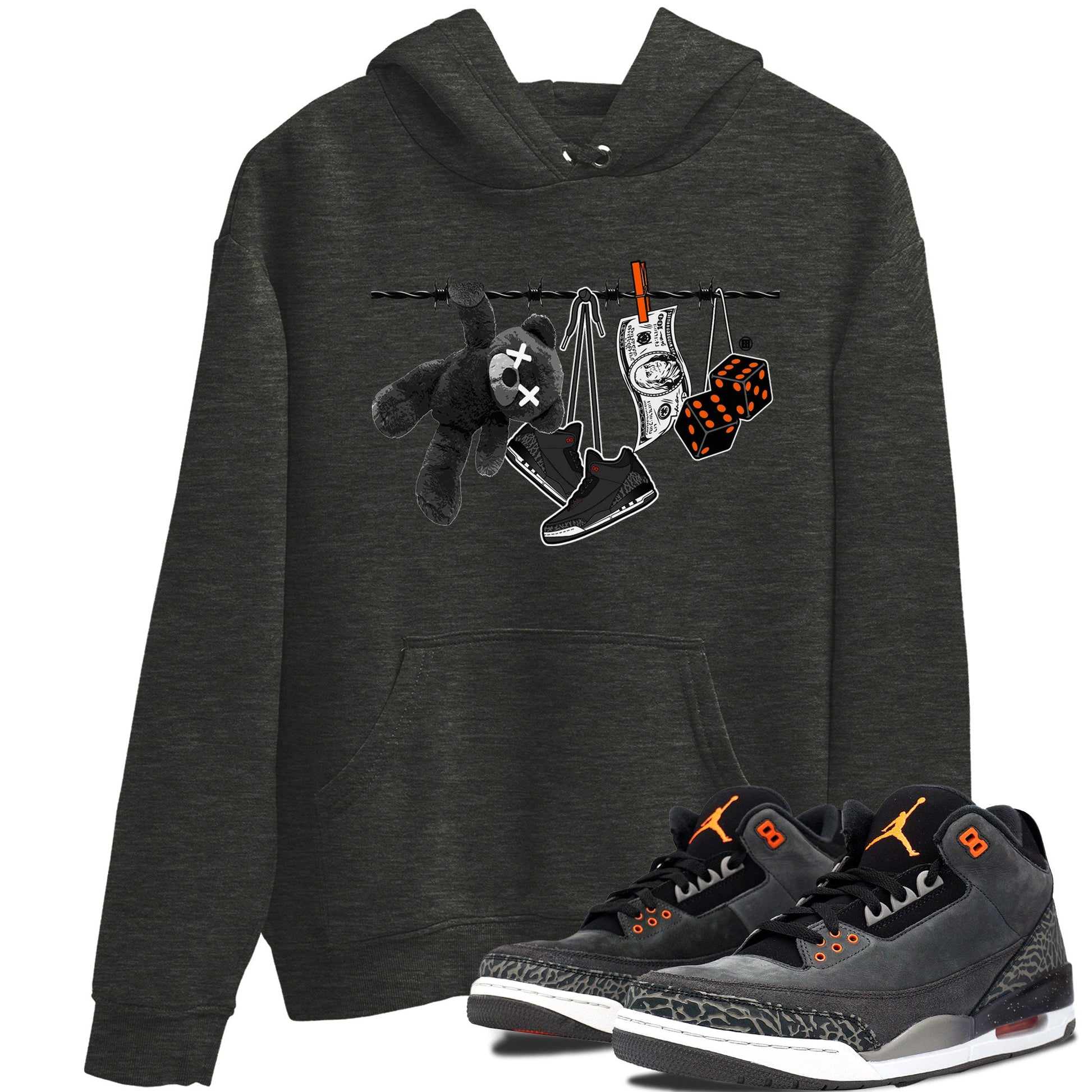 Air Jordan 3 Fear shirt to match jordans Clothesline sneaker tees Air Jordan 3 Fear SNRT Sneaker Release Tees Unisex Charcoal Heather 1 T-Shirt