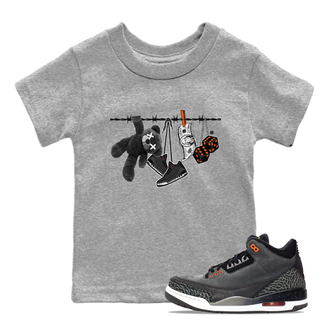 Air Jordan 3 Fear shirt to match jordans Clothesline sneaker tees Air Jordan 3 Fear SNRT Sneaker Release Tees Baby Toddler Heather Grey 1 T-Shirt