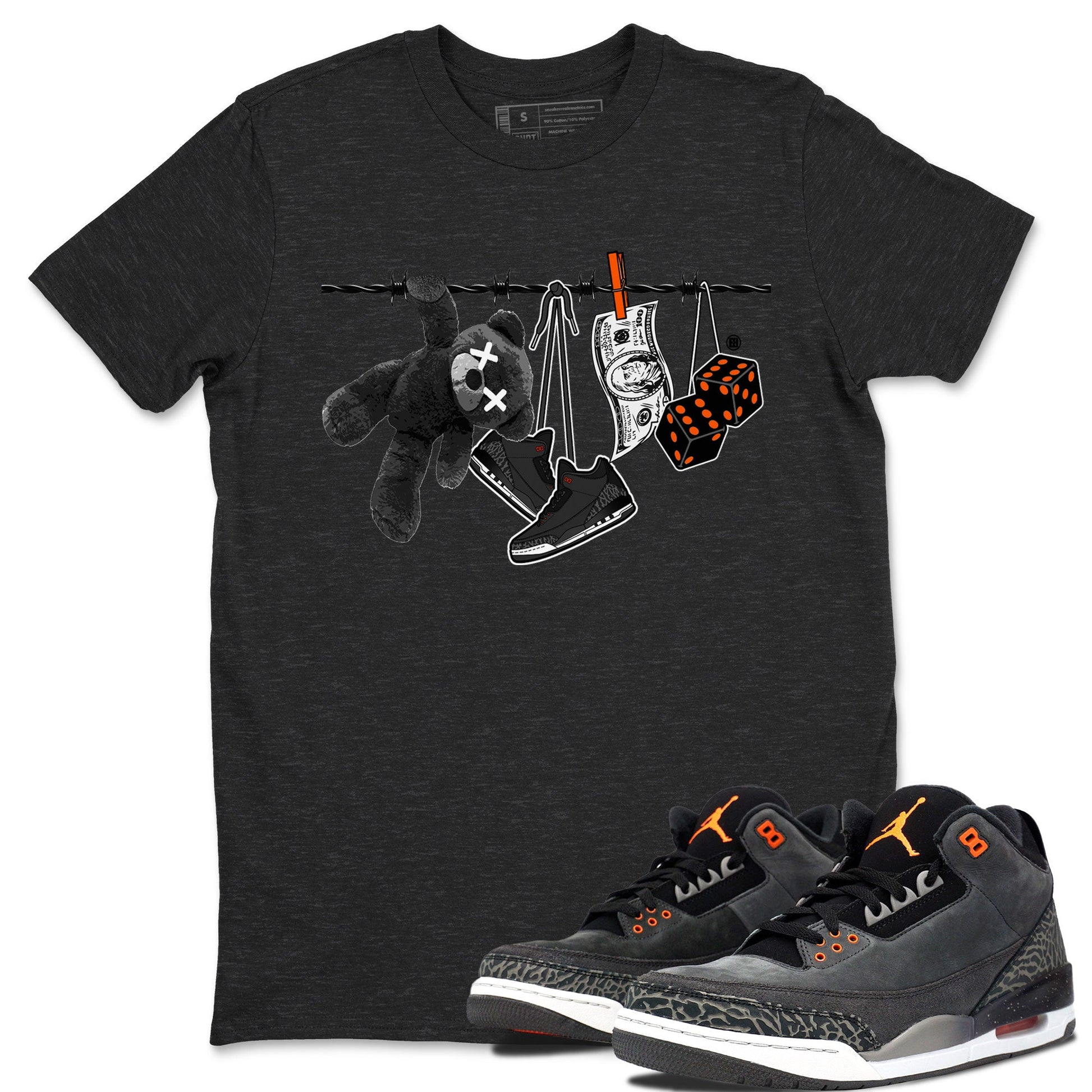Air Jordan 3 Fear shirt to match jordans Clothesline sneaker tees Air Jordan 3 Fear SNRT Sneaker Release Tees Unisex Charcoal Heather 1 T-Shirt