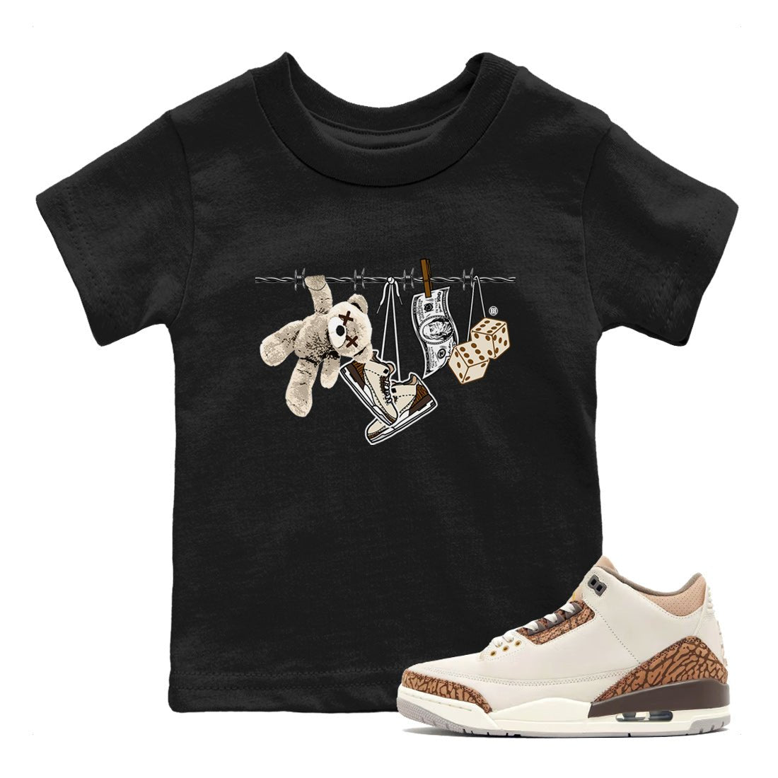 Air Jordan 3 Palomino Sneaker Match Tees Clothesline Sneaker Tees Jordan 3 Retro Palomino Sneaker Release Tees Kids Shirts Black 1