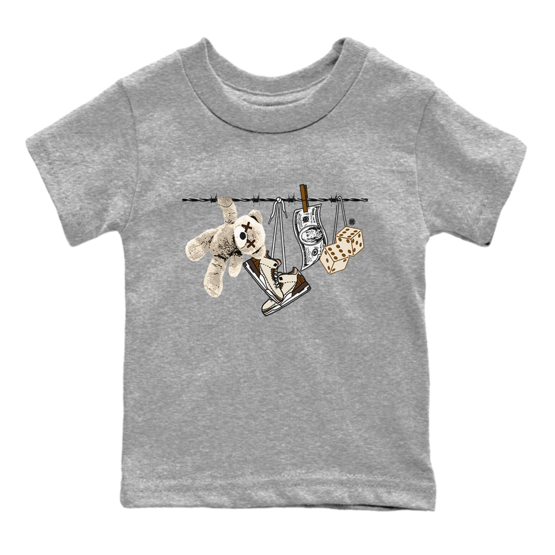 Air Jordan 3 Palomino Sneaker Match Tees Clothesline Sneaker Tees Jordan 3 Retro Palomino Sneaker Release Tees Kids Shirts Heather Grey 2
