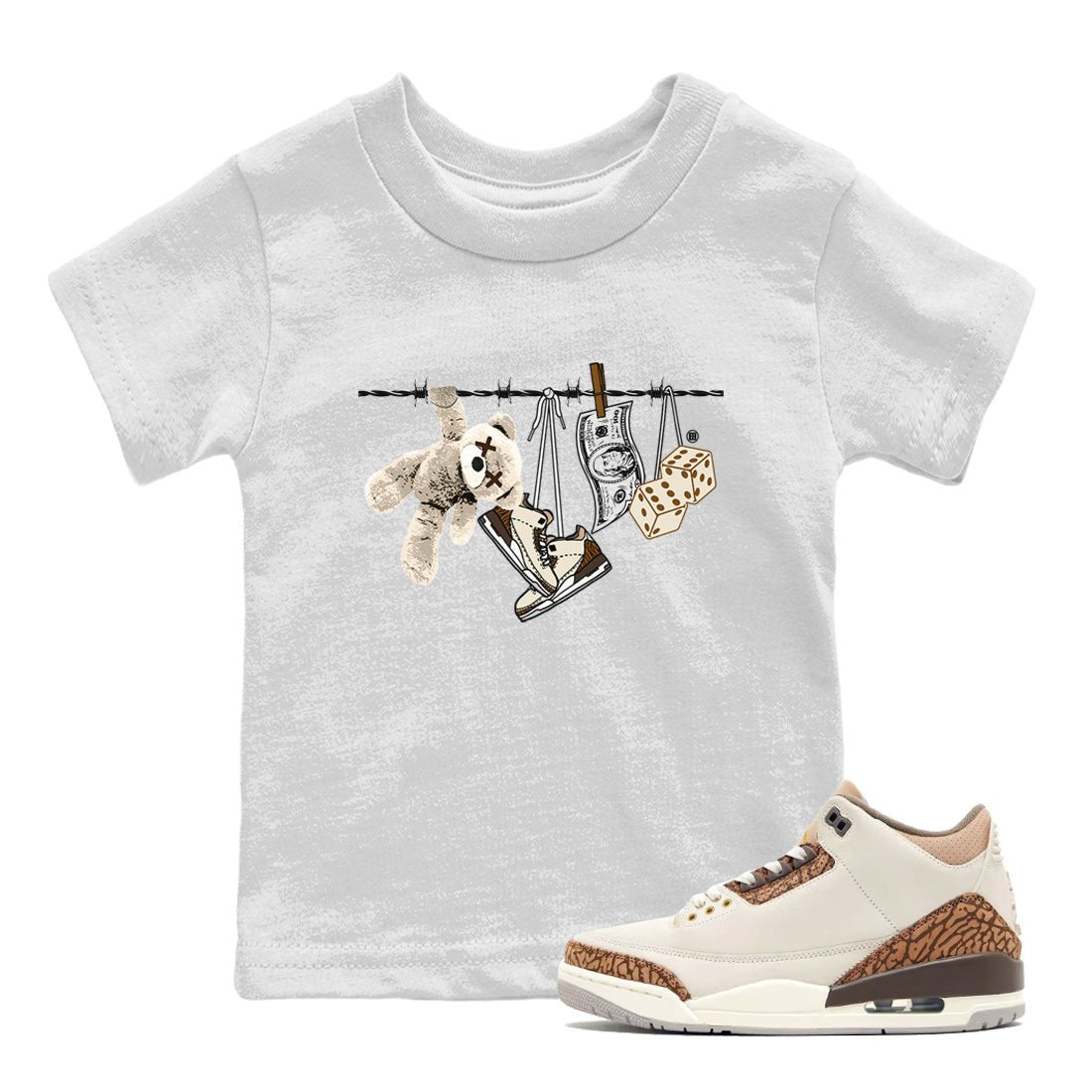 Air Jordan 3 Palomino Sneaker Match Tees Clothesline Sneaker Tees Jordan 3 Retro Palomino Sneaker Release Tees Kids Shirts White 1