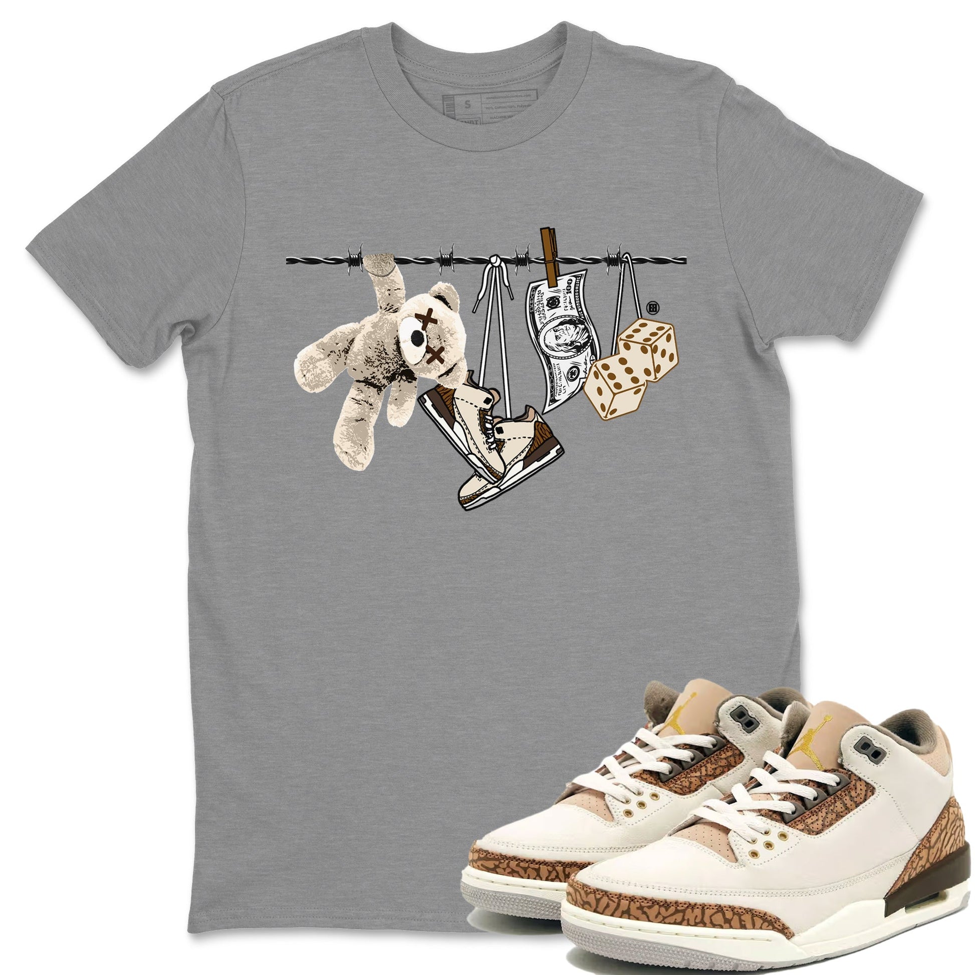 Air Jordan 3 Palomino Sneaker Match Tees Clothesline Sneaker Tees Jordan 3 Retro Palomino Sneaker Release Tees Unisex Shirts Heather Grey 1