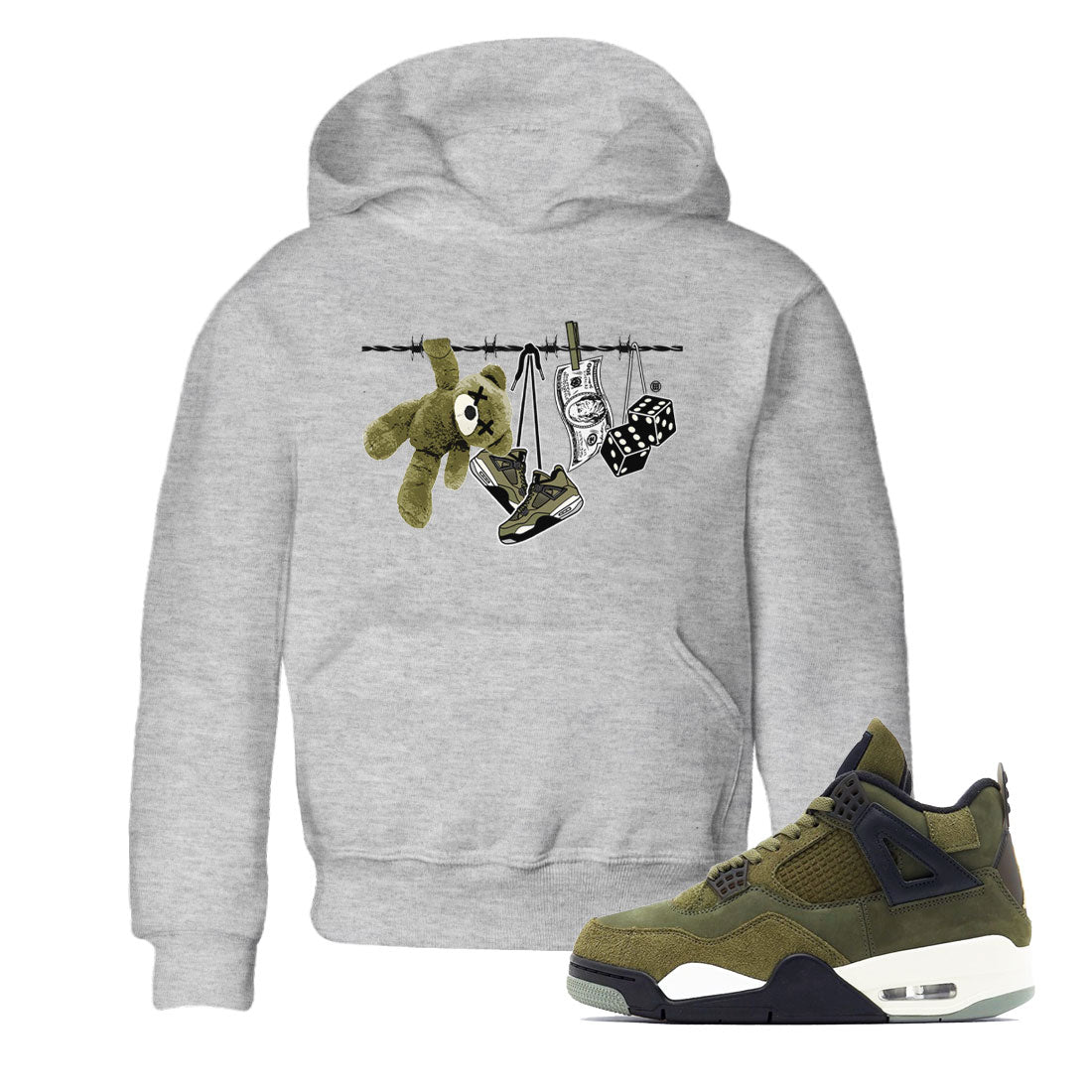 4s Medium Olive shirt to match jordans Clothesline sneaker tees Air Jordan 4 Medium Olive SNRT Sneaker Tees Casual Crew Neck T-Shirt Baby Toddler Heather Grey 1 T-Shirt