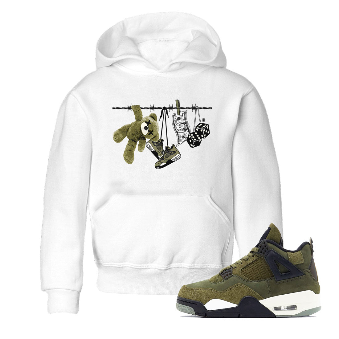 4s Medium Olive shirt to match jordans Clothesline sneaker tees Air Jordan 4 Medium Olive SNRT Sneaker Tees Casual Crew Neck T-Shirt Baby Toddler White 1 T-Shirt