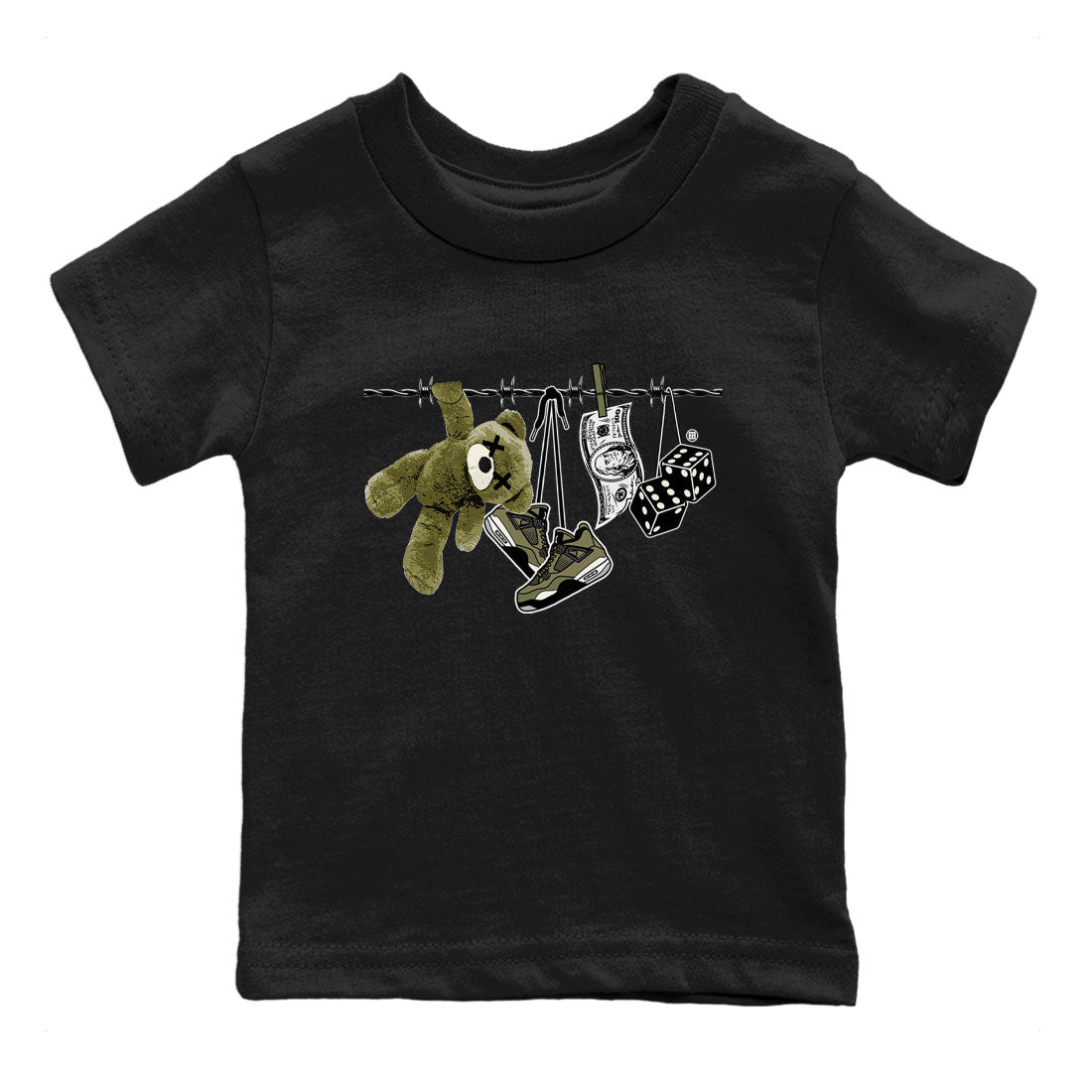 4s Medium Olive shirt to match jordans Clothesline sneaker tees Air Jordan 4 Medium Olive SNRT Sneaker Tees Casual Crew Neck T-Shirt Baby Toddler Black 2 T-Shirt