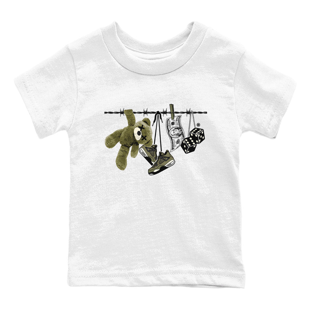 4s Medium Olive shirt to match jordans Clothesline sneaker tees Air Jordan 4 Medium Olive SNRT Sneaker Tees Casual Crew Neck T-Shirt Baby Toddler White 2 T-Shirt