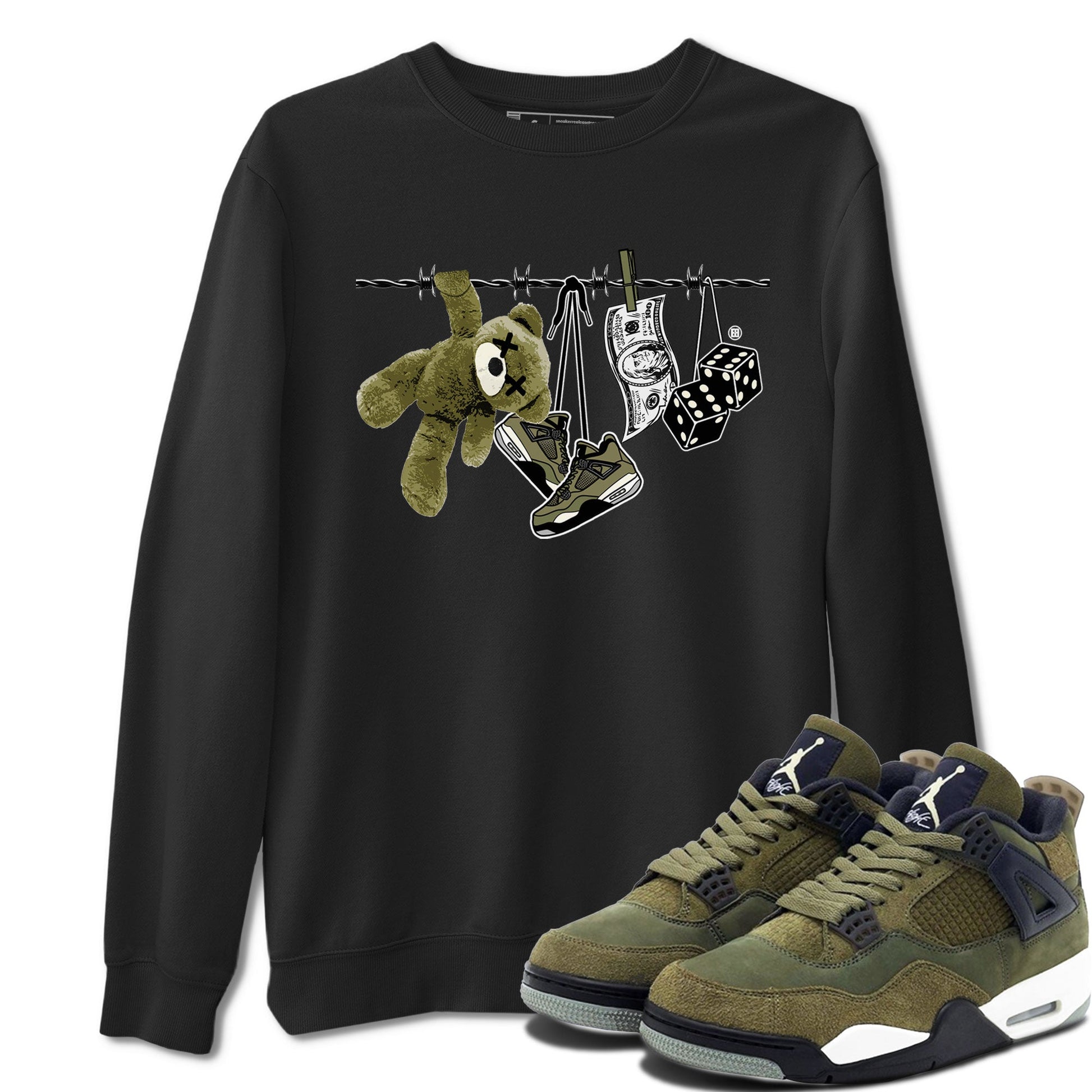 4s Medium Olive shirt to match jordans Clothesline sneaker tees Air Jordan 4 Medium Olive SNRT Sneaker Tees Casual Crew Neck T-Shirt Unisex Black 1 T-Shirt