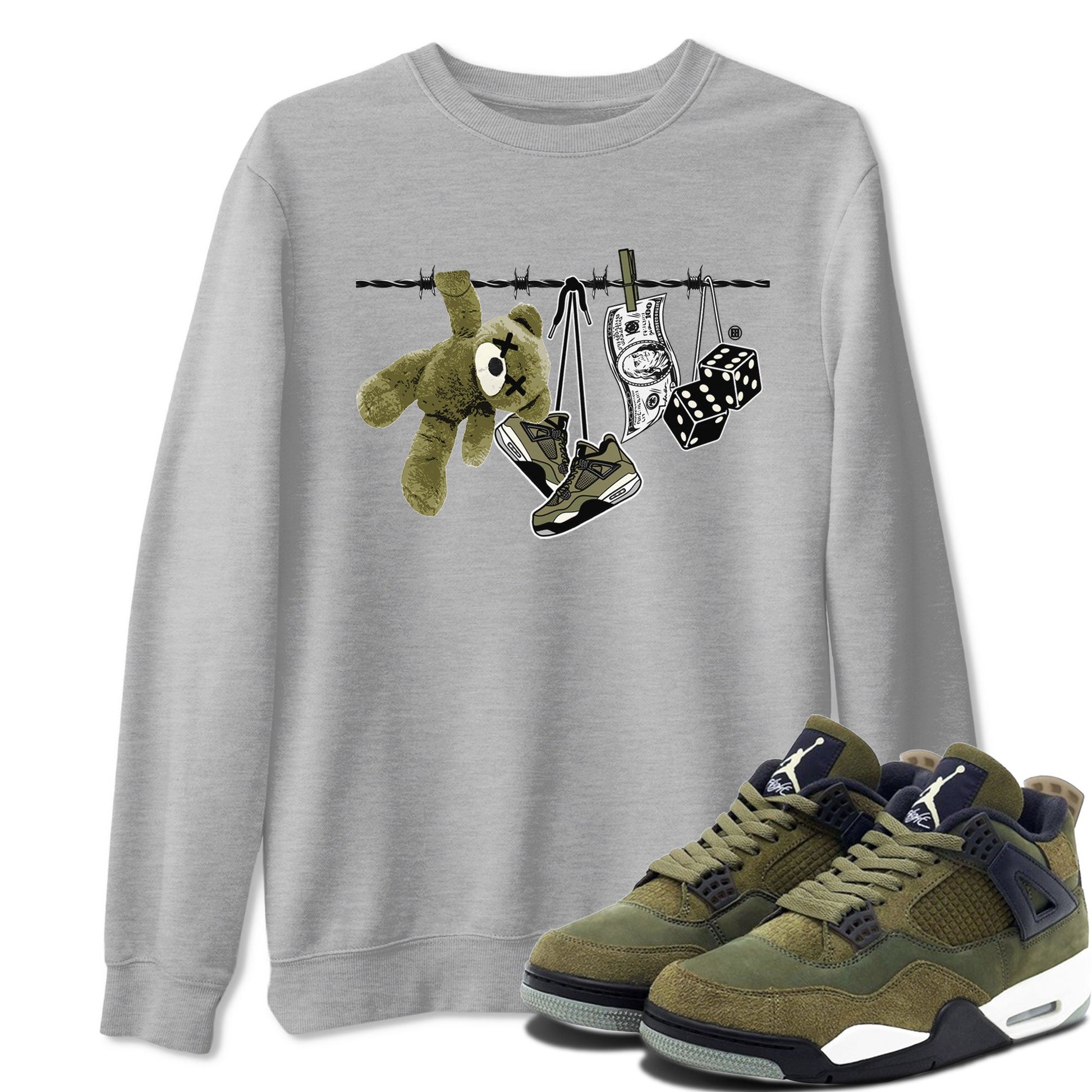4s Medium Olive shirt to match jordans Clothesline sneaker tees Air Jordan 4 Medium Olive SNRT Sneaker Tees Casual Crew Neck T-Shirt Unisex Heather Grey 1 T-Shirt