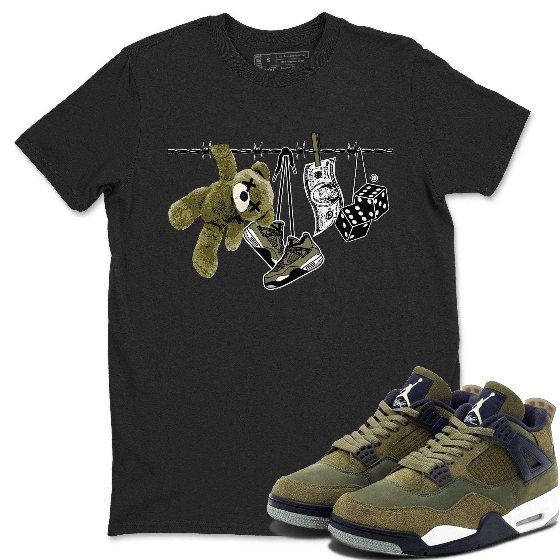 4s Medium Olive shirt to match jordans Clothesline sneaker tees Air Jordan 4 Medium Olive SNRT Sneaker Tees Casual Crew Neck T-Shirt Unisex Black 1 T-Shirt