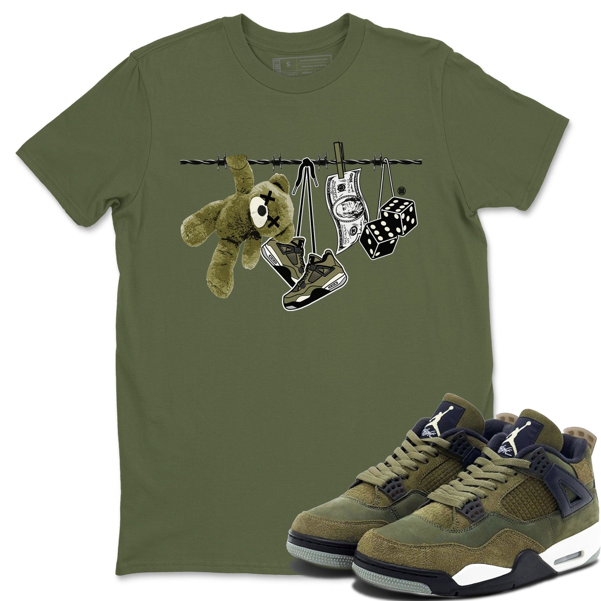 4s Medium Olive shirt to match jordans Clothesline sneaker tees Air Jordan 4 Medium Olive SNRT Sneaker Tees Casual Crew Neck T-Shirt Unisex Military Green 1 T-Shirt