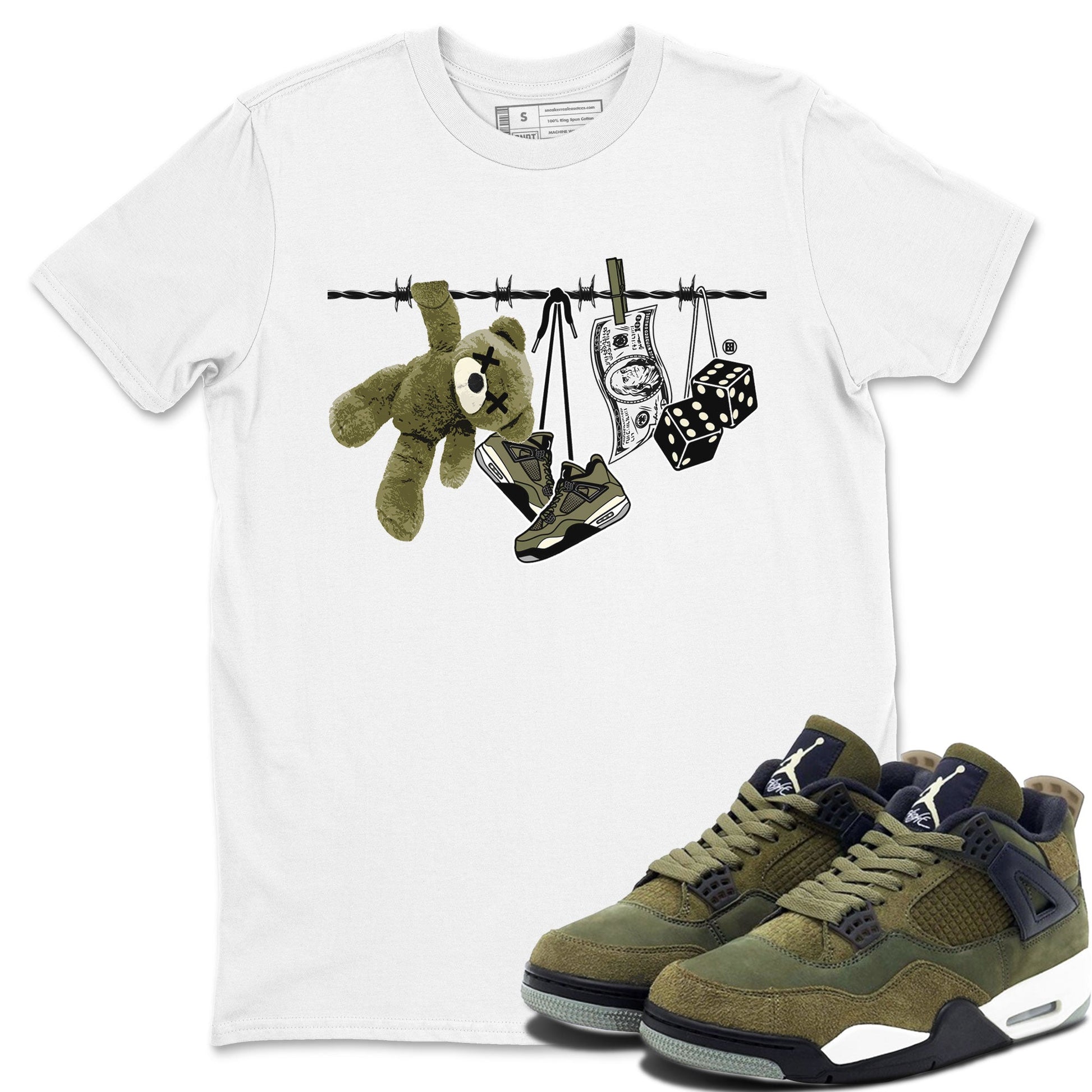 4s Medium Olive shirt to match jordans Clothesline sneaker tees Air Jordan 4 Medium Olive SNRT Sneaker Tees Casual Crew Neck T-Shirt Unisex White 1 T-Shirt