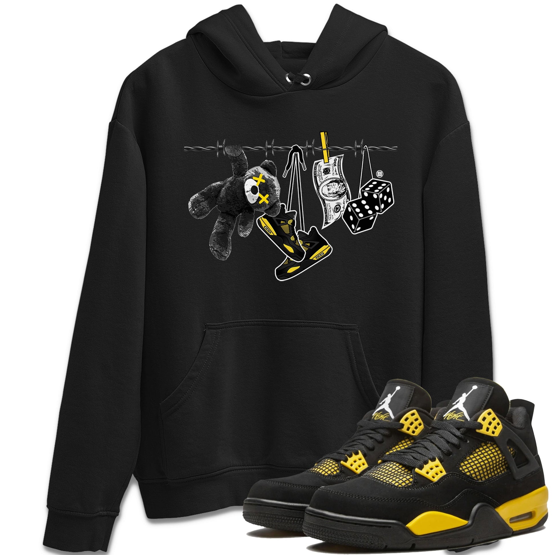 Air Jordan 4 Thunder Sneaker Match Tees Clothesline Sneaker Tees Thunder 4s T-Shirt Unisex Shirts Black 1