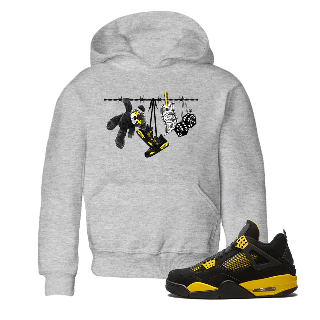 Air Jordan 4 Thunder Sneaker Match Tees Clothesline Sneaker Tees Thunder 4s T-Shirt Kids Shirts Heather Grey 1